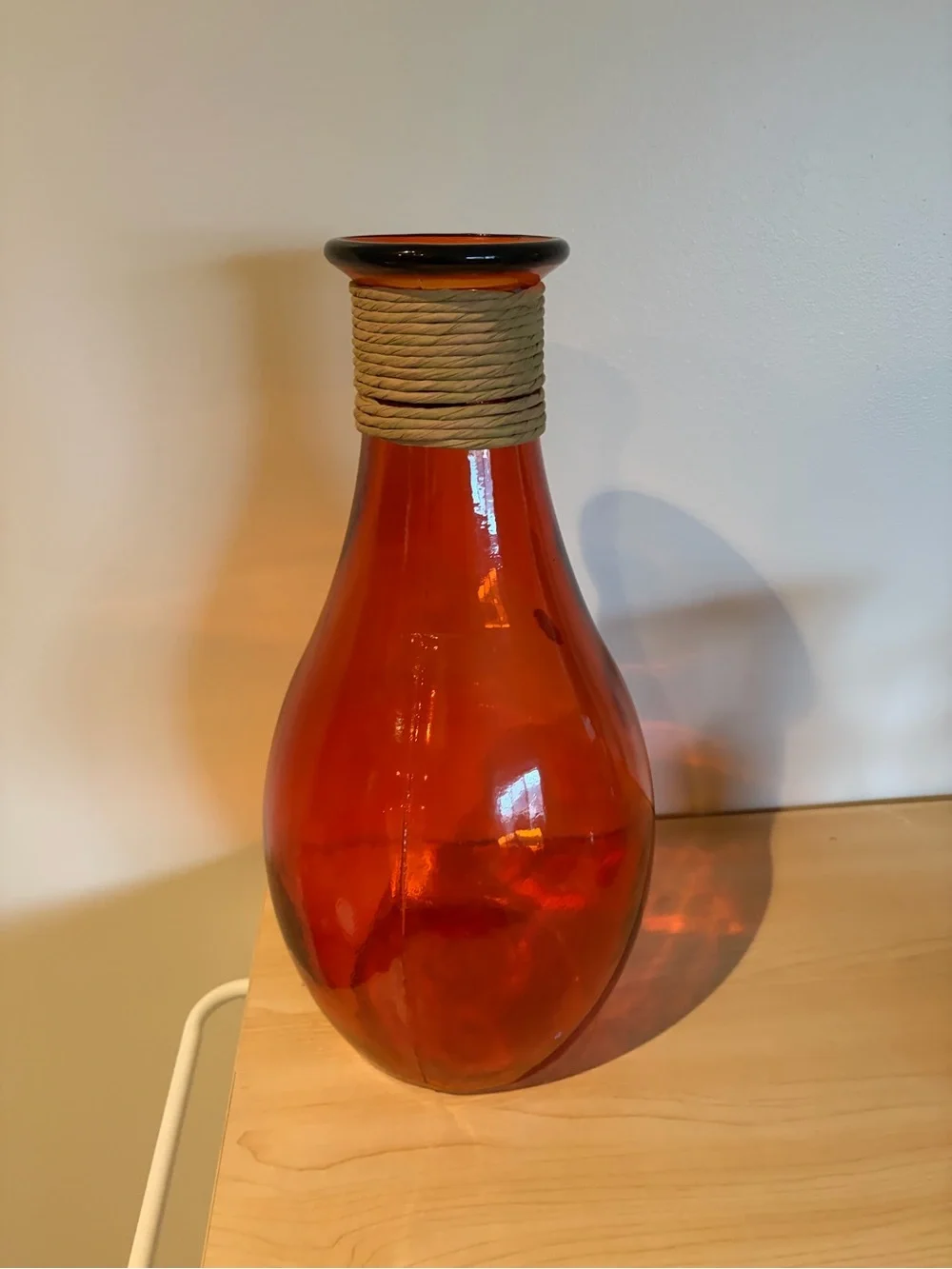 Hand-Blown Amber Glass Vase with Rope Accent